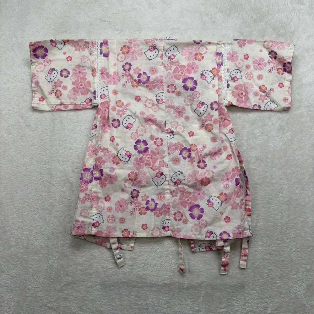 Hello Kitty Kimono Robe Girls 4T Pink Floral Yukata Tie Front‎ Sanrio